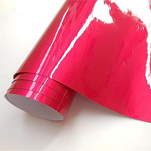 YGLONG Lackschutzfolie Glänzendes rotes metallisches Auto Vinyl Wrap Filmverpackung Folie Auto Aufkleber Aufkleber Für Motorcomputermöbel Auto Graphic (Color Name : Rose Red, Size : 152X50 cm)