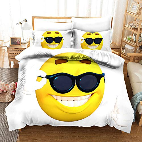 LUYAPOND Bettwäsche 135x200 Gelber Smiley Bettwäsche Set für Kinder, Mikrofaser Bettbezüge, 1 Bettbezug mit Reißverschluss + 1 Kissenbezug 80x80 cm