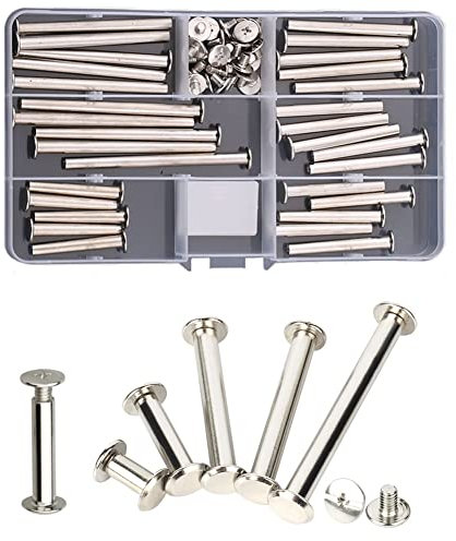 CONPHERON 30 Sets Chicago Reliure Assortiment Kit 6 Tailles Vis à Tête Croix Ronde Nickelée pour DIY Décoration (5 x 35/40/45/50/60/70 mm)