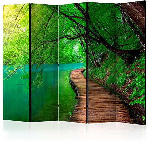 murando Raumteiler Foto Paravent Landschaft 225x172 cm beidseitig auf Vlies-Leinwand Bedruckt Trennwand Spanische Wand Sichtschutz Raumtrenner Design Wald Natur Bächlein Brücke c-A-0073-z-c
