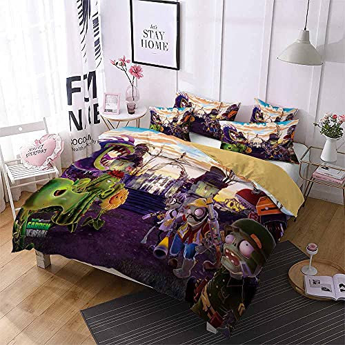 LISaINmAy Plants Vs Zombies 3 Pieces Bedding Set with 2 Pillowcases Duvet Cover with Zipper Closure Prevent Allergy (Double(200x200cm),Style 05)
