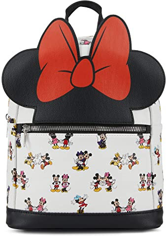Disney Minnie Mouse Allover Rucksack – Mädchen, Jungen, Teenager, Erwachsene – Offiziell lizenzierter Minnie Mouse 25,4 cm Mini-Rucksack aus Kunstleder, Weiss/opulenter Garten, Daypack Rucksäcke