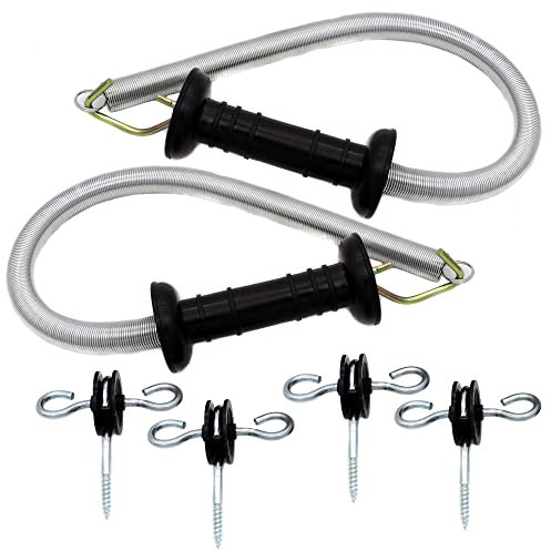 Electric Fence Spring Gate Handles Kit, Electric Fence Handle Set with Anchors, 16-Feet Tension Spring (Black) (2)