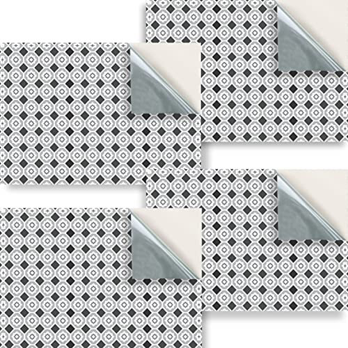 Stick & Go Repositionable Self Adhesive Dolls House Wallpaper 1:24 Scale (Set of 4 Sheets) - Vintage Floor Tiles Grey Shades - No. 166