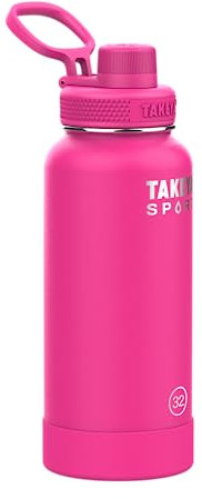 Takeya Sport 32 oz Triple Wall Insulated Stainless Steel Water Bottle With Ice Blocking Spout Lid, Unmatched Quality, 26+ Hours Cold, Pink Sweep