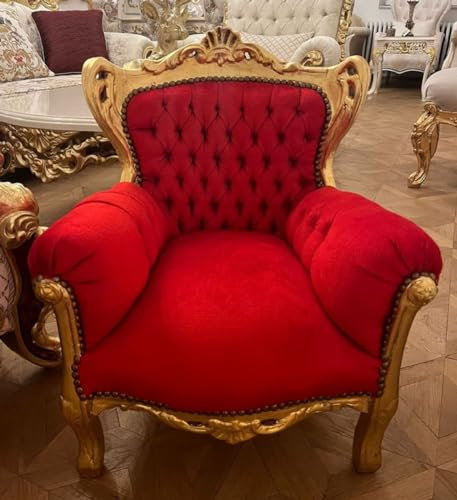 Casa Padrino Barock Kindersessel Rot/Gold - Prunkvoller Kinder Thron Sessel - Kinderzimmer Sessel im Barockstil - Kinderzimmer Möbel im Barockstil - Barock Kindermöbel - Barock Möbel