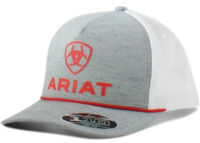 ARIAT FLEX FIT Red Rope Logo Grey Cap, Red/White, One size