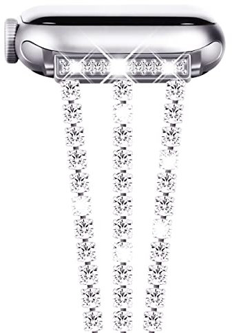 NewWays Metall Armband Kompatibel für Apple Watch 38mm 40mm 41mm 42mm(Serie 10),Damen Bling Diamant Band Edelstahl Ersatzarmbänder für iWatch Series 10 9 8 7 6 5 4 3 2 1 SE(2024-2020),Silber
