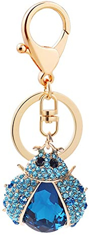 Asudaro Bling Kristall Strass Schlüsselanhänger, Metall Autoschlüssel Ring Käfer-Form Animierter Anhänger Insekten Schlüssel Anhänger Langlebiger Kreativer Schlüsselbund Charms Blau