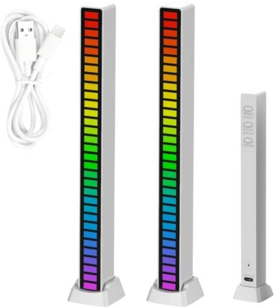 2 Barre Luminose del Ritmo Musicale. Luci LED RGB Multicolore. Lampada d'ambiente Musicale. Striscia di 32 Luci LED con 18 Modalità Colore, per Sala Giochi, PC, TV, Auto. Controllo del Suono Vocale