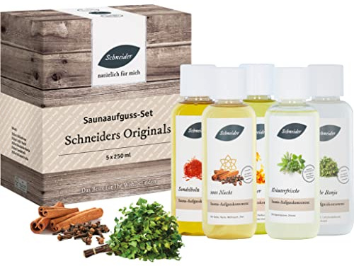 Saunabedarf Schneider - Aufgussset Schneiders Originals 5 x 250 ml Inhalt - winterlicher Saunaaufguss - wohltuender Mix