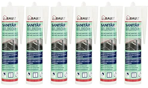 dubaust SAS24 Lot de 6 cartouches de silicone sanitaire élastiques résistantes à l'humidité et à la moisissure pour salle de bain, cuisine, douche, pièces humides - Cartouche de 310 ml - Noir