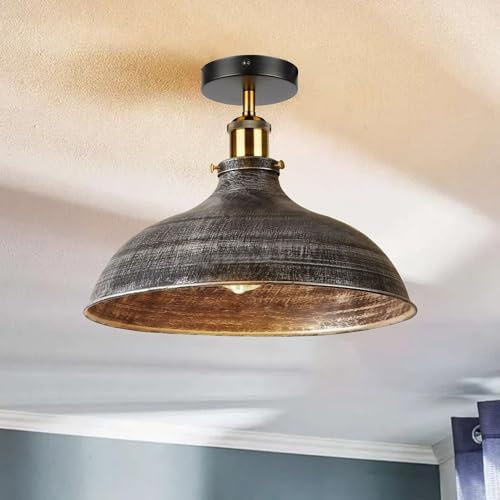 LEDSone Modern Semi Flush Mount Ceiling Light Fixture 36CM Metal Large Shade Ceiling Pendant Lights for Living Room Kitchen Lights Hallway Lights (Brushed Silver)