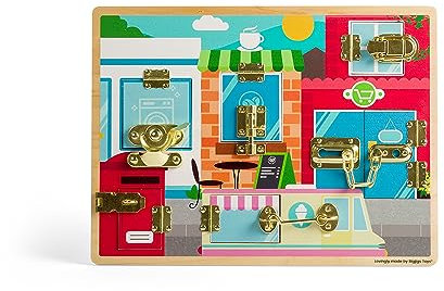 Bigjigs Toys - Holzriegel & Fangbrett - Holzmontessori -Busy -Board mit 6 Schlössern, entwickelt feine motorische Fähigkeiten, Logik und Fantasie, hochwertige hölzerne sensorische Spielzeuge