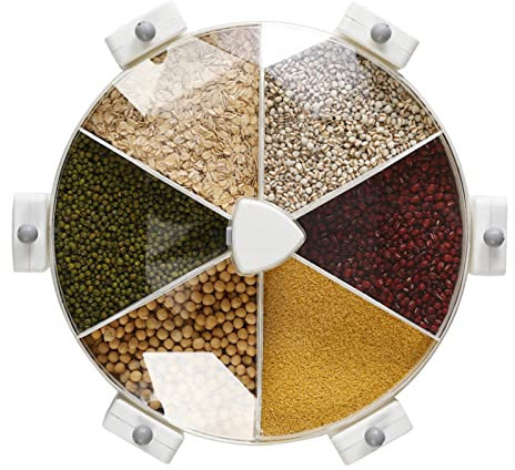 Reisspender, Drehbarer Müslispender Zur Wandmontage, Platzsparend, 6 Gitter, Lebensmittelspender, Getreideaufbewahrungsbox, Rund, Für Getreide, Reis(Weiß grau)
