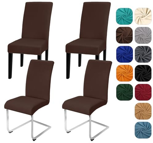 Yugarlibi Stuhlhussen 4er Set Stretch Stuhlhussen Schwingstuhl Elastische Hussen Stuhlbezug Abnehmbarer Waschbarer Stühle Schutz für Küche Restaurant Hotel Bankett Hochzeit (Kaffee, 4 Stück)