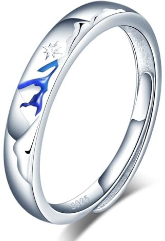 VIKILEE S925 Sterling Silber Ringe Damen Ringe Berg, Meer und Sterne Einstellbare Größe für Freundin Jahrestag Valentinstag