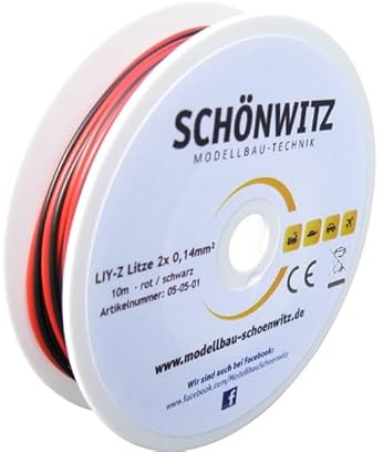 Modellbau Schönwitz 50148 LIY-Z Zwillingslitze 2x0,14mm² Rot/Schwarz 10 Meter