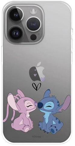 Hülle kompatibel mit iPhone 15 Pro Max - Offizielle Disney Angel & Stitch Kiss zum Schutz deines Handys - Transparente Silikonhülle mit offizieller Lizenz von Lilo & Stitch