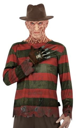 MIMIKRY 3-tlg. Freddy Krueger Set Shirt Klingen-Handschuh Fedora Hut A Nightmare On Elmstreet Horror Halloween Killer Mörder