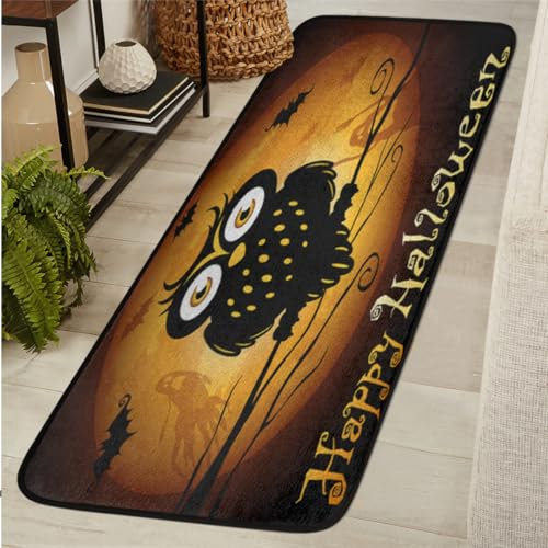 Halloween-Teppich mit Eulen-Motiv, weich, rutschfest, Bauernhaus-Teppich, waschbar, Küchenläufer, Teppiche, moderne Bodenmatte für Flur, Eingang, Wohnzimmer, Schlafzimmer, Heimdekoration, 183 x 61 cm
