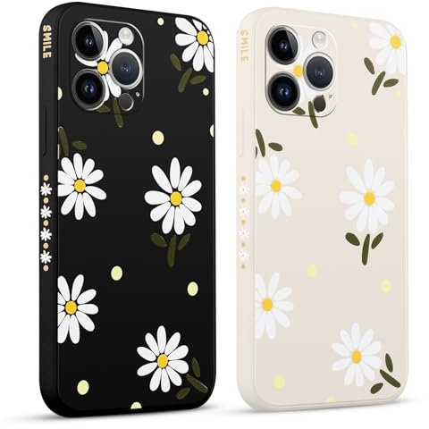 Pnakqil 2 stück Handyhülle für Apple iPhone 14 Pro Max 6.7, Hülle Blumen Gänseblümchen Chrysantheme Bemaltes Muster süß Aesthetic Silikon Schutzhülle Tasche Schön Mädchen Kameraschutz Case