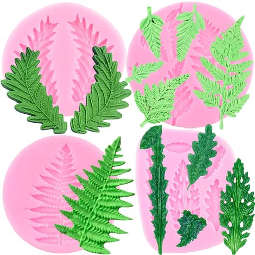 RFGHAC Leaf Silicone Mould Fern Leaf Fondant Mould Fern Mould for Cake Decorating Cupcake Topper Candy Chocolate Gum Paste Polymer Clay Set of 4