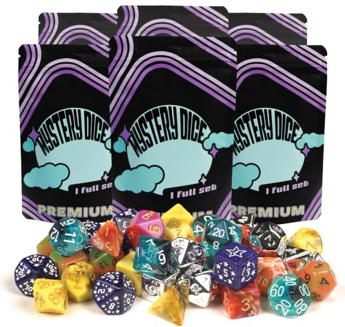 1985 Games Premium Mystery Dice, Set of 7 Polyhedral Dice, Wide Range of Patterns, Gaming Dice, Suitable for Role Playing, Table Games (Premium Mystery Pack of 6)
