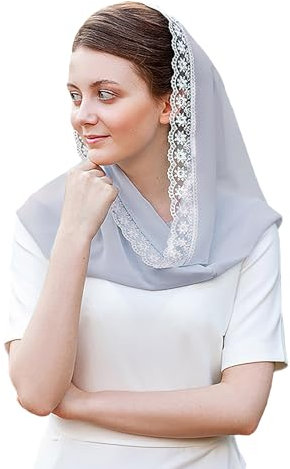 JIAHG Hijab Femme Musulmane en Mousseline Léger et Respirant Mantille Catholique Foulard de Tête en Dentelle Élégante Voile d'église Chrétien Messe Écharpe d'été Protection Solaire