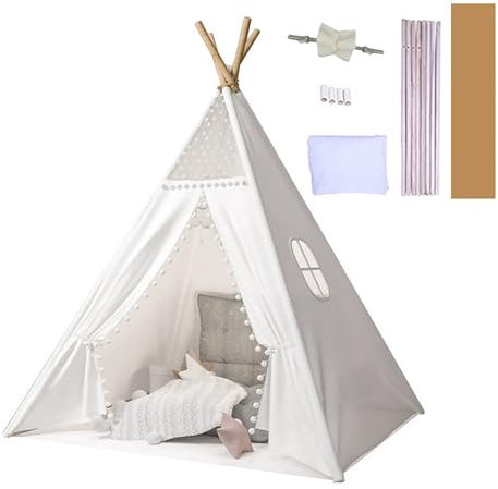 Tipi Zelt für Kinder Spielzelt Tippi Kinderzelt mit Tragetasche&Bunte Flagge,Waschbar Kinderzelt für Drinnen, 160cm Tipi Zelt Kinderzimmer, Spielzelt für Mädchen & Jungen,Spielzeug für 3~5 Jahre