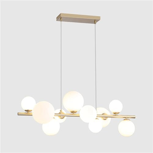 Moderner Kronleuchter Rechteckige Leuchte Linearer Kronleuchter Aus Weißem Glas Mit 10 Leuchten Leuchten Für Das Esszimmer Im Bauernhausstil Kücheninselleuchten Über Dem Tisch,Gold