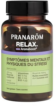Pranarôm - Aromaboost Relax - Complément Alimentaire Détente & Relaxation - Anti-stress et soulage l'Anxiété - Pavot de Californie - Vitamines B5 B6 B12 -Huile Essentielle Lavande Vraie - 60 Capsules
