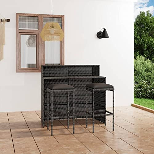 ARKEM 3-TLG. Gartenbar-Set mit Kissen Stehtisch Outdoo Gartenbar Outdoor GartenmöBel Set Bar Outdoor Theke Garten Grau