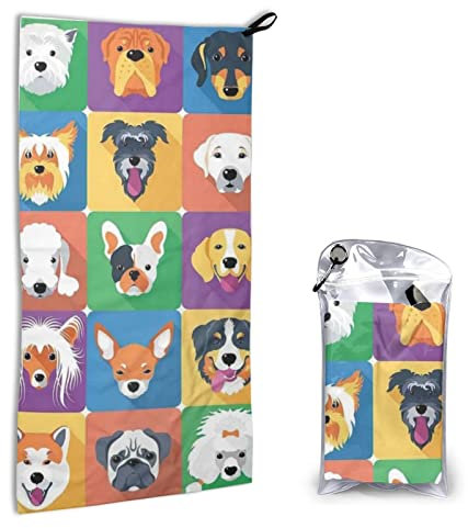 LAMAME Schnell trocknendes Handtuch mit Hundemotiv, tragbares Mikrofaser-Badetuch, leichtes Strandtuch