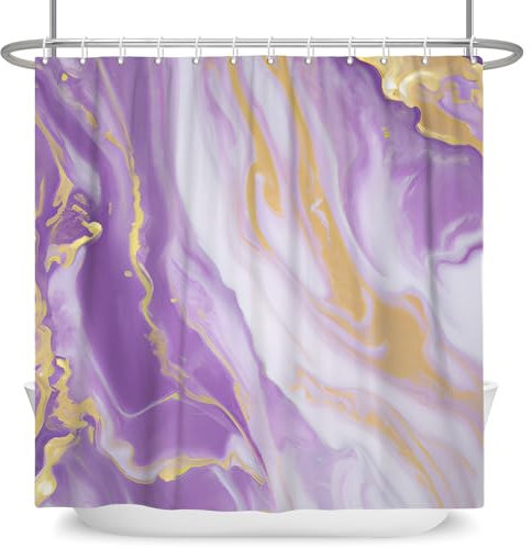 ASDCXZ Rideau de douche en marbre violet 180 x 180 cm - Moderne - Abstrait - Violet blanc doré - Multicolore - Aspect marbre - Texture marbre - Lavable - Rideau de douche en polyester - Textile