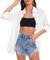 Irevial camisa lino mujer Blusa de Informal Elegante Tops con Botones Camiseta de Gran tamaño con cuello de pico de manga larga Camisa Mujer con Bolsillo Blanco，S