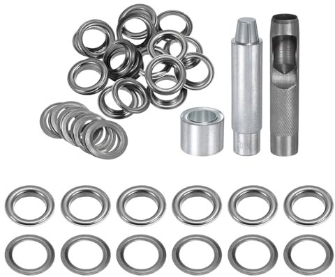 QUARKZMAN Kit de Herramientas de Ojales de Cobre de 17 mm con 20 Piezas, con Punzón Hueco para Agujeros, Herramientas de Instalación de Ojales para Ropa, Cuero, Tela, Color Negro