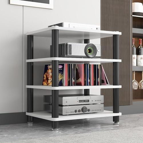 HAEKEBC Retro AV Medienständer 4-stufiger Eck-Stereoschrank Offene Lagerung Für Unterhaltungs Stereoanlagen, Plattenspieler/DVD-Player Audio-Rack(White-70cm)