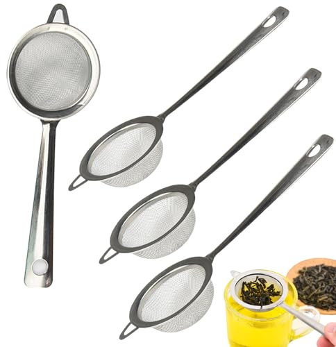 4 Pcs Tea Strainer Fine Mesh Tea Strainers for Loose Tea Stainless Tea Leaf Strainer with Non Slip Handle Mesh Strainer Coffee Strainer Pasta Spaghetti Fine Mesh Sieve Kitchen Sieves and Strainers