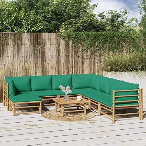Buzaza Salon de Jardin 9 pcs avec Coussins Vert Bambou,Salon Terrasse,Salon Bas De Jardin Exterieur,Petit Salon De Jardin