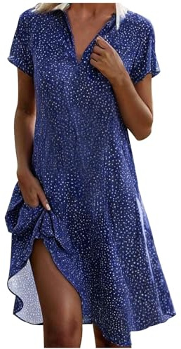 WVONIF Robe mi-Longue à Manches Courtes pour Femmes, Tenue de soirée élégante, décontractée, à Pois, Ligne A, Fluide, Robe de Plage, Ample, Style Boho Robe Pailletée