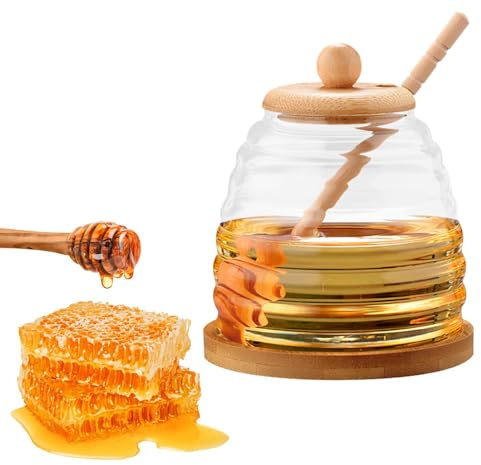 YouXiaor Honiggläser mit Löffel, Honigtopf mit Löffel,Honey Jar,Honigspender,Honigglas mit Honiglöffel,Honigglas mit Holz Deckel,Weithals-Honigvorratsgla Honigvorratsglas Honig Glas Honigbehälter