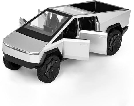 MODVKVK Tesla Cybertruck 1:32 Modellauto, Spielzeugauto Trucks mit Licht & Musik, Zurückziehfunktion, Legierungsdruckguss, Tolles Mini-Fahrzeugspielzeug für Kinder ab 3 Jahren und Autosammler(Silber)