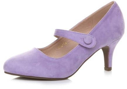 AJVANI Womens Ladies Low mid Heel Mary Jane Strap Work Party Court Shoes Pumps Size