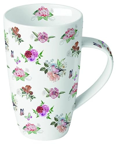 Ambiente Jumbotasse Teetasse Henkelbecher Mug 600 ml Fine Bone China Porzellan Rosen Retro Vintage Landhaus in zarten Farben