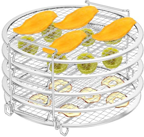 5 Layers Air Fryer Rack Compatible with Ninja Foodi 6.5qt 8qt Stainless Steel Dehydrator Rack Multi Purpose Air Fryer Accessories Stackable Reusable Cooking Rack Grill for Fruits Beef Jerky