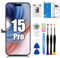 EFAITHFIX Ersatzbildschirm für iPhone 15 Pro 6,1 Zoll LCD 3D Touch Display Full HD Digitizer Rahmen Montage (A2848, A3101, A3102, A3104) mit Reparaturwerkzeug-Set, Displayschutzfolie, wasserdichter