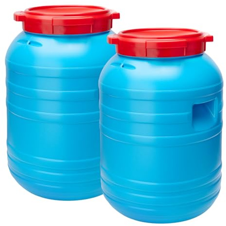 Garronda 30L 2-er Pack Plastikfass Lebensmittelfass aus HDPE-Kunststoff Regentonne Kunststofffass Universalfass Deckelfass Lebensmittelecht Wasserfass Regentonne Lagerfass Stabile Griffmulden GD-0055