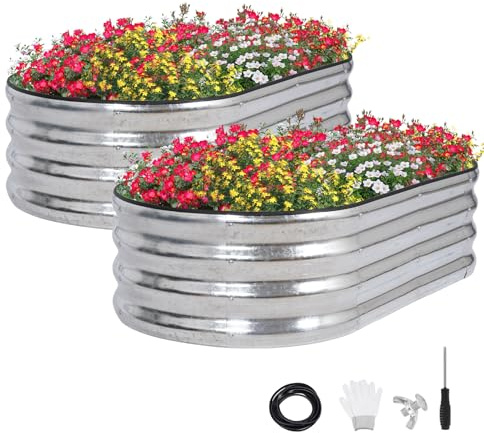 GoCampDirect 120 x 60 x 30 cm Hochbeet Pflanzbeet Frühbeet Gartenbeet Pflanzkübel Pflanzkasten Blumenkasten Gemüsebeet Blumenbeet Holzfarbe Verzinkter Stahl（2 Pakete）