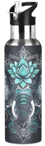 Mnsruu Mandala Elephant Water Bottle Thermos Stainless Steel Vacuum Insulated